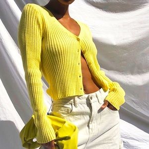 Yellow Button Front Cardigan